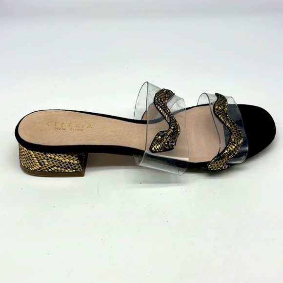 CECELIA - Danica Gold And Black Crystal Eyed Snake Slip On Sandals Size 7 - Picture 5 of 14